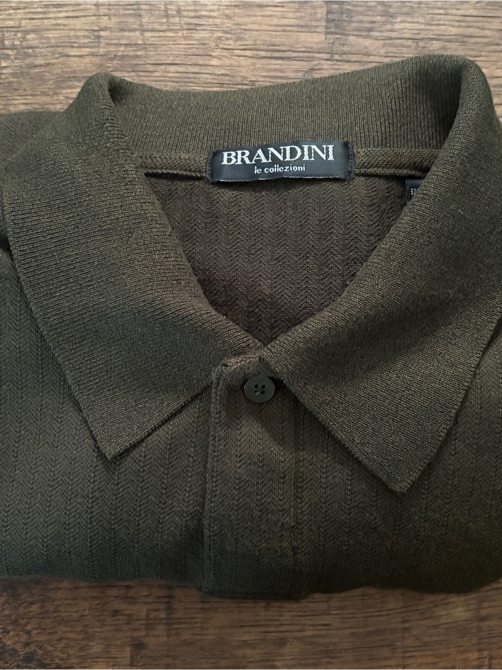Vintage Brandini Le Collezioni Knit Polo Shirt XL Olive Brown Long Sleeve Retro